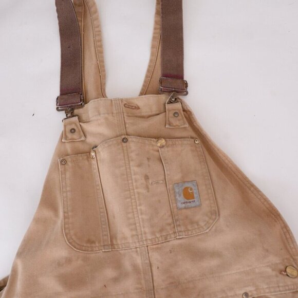 '06 Carhartt Distressed W/ Paint Splatter Tan Quilt Lined Overalls 40x36 USA - Picture 7 of 15